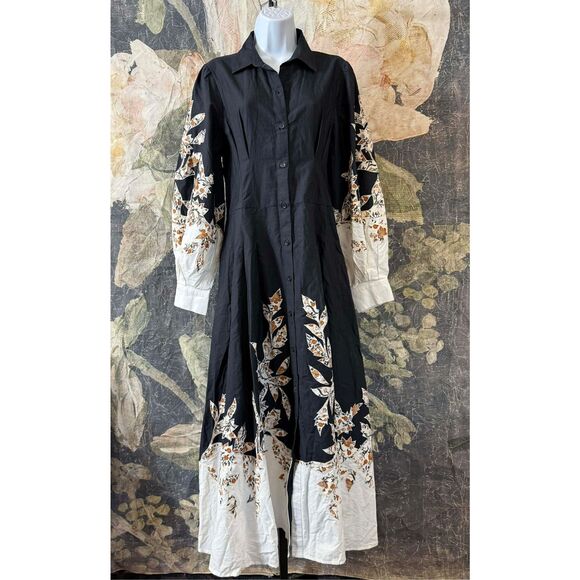 New  Anthropologie Long Sleeve Midi Embellished Shirt Dress Size M - Picture 10 of 11